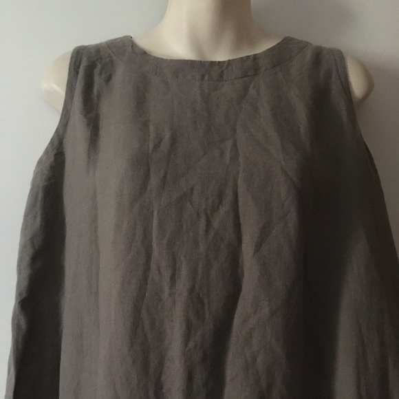 ESKANDAR Visone Tan-Taupe Linen Embroidered Scallop Hem Dress 0 - Picture 3 of 10